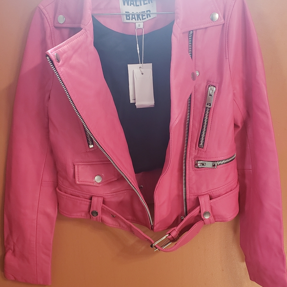 WT ⚘WALTER BAKER NICOLE 100% LEATHER JACKET (CANDY 💖) SZ. SMALL( DAMAGED) - Picture 11 of 14